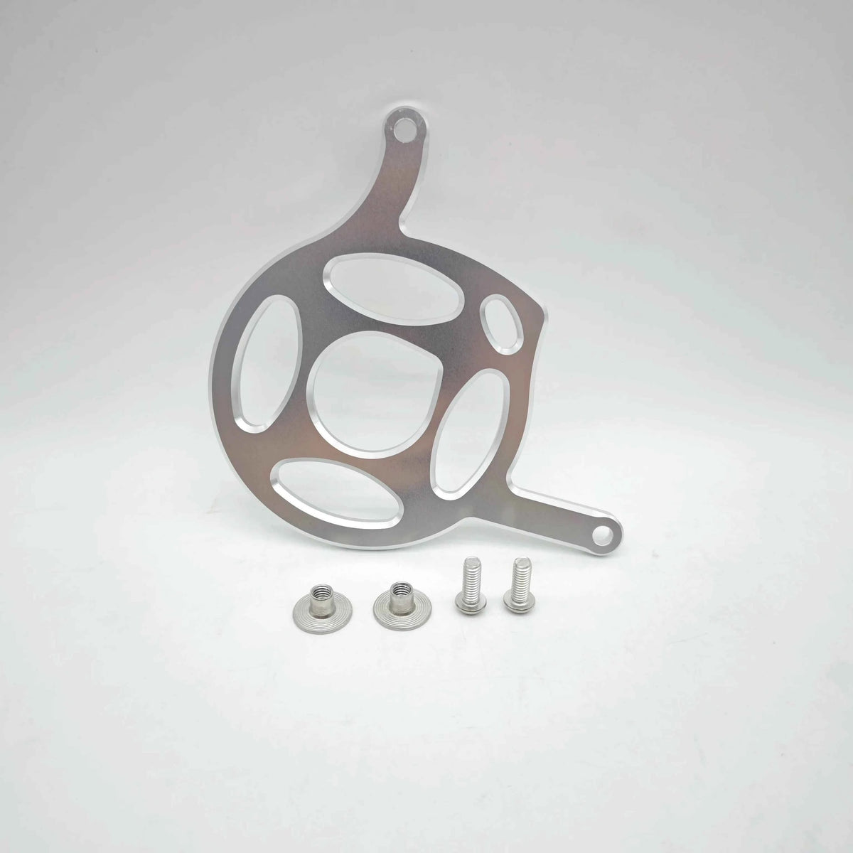 Metal motor cover with open oval cutout design and mounting hardware