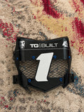 TG Built Titanium Vented Number Plate with blue titanium bolts